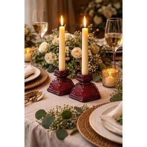 Avon Cape Cod Ruby Red Glass Candle Holders Pair Vintage 1876 Base